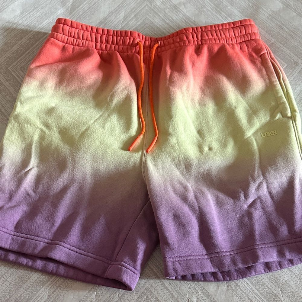 LCKR Men’s Gradient Purple, Yellow  and Orange Sweat Shorts Size M